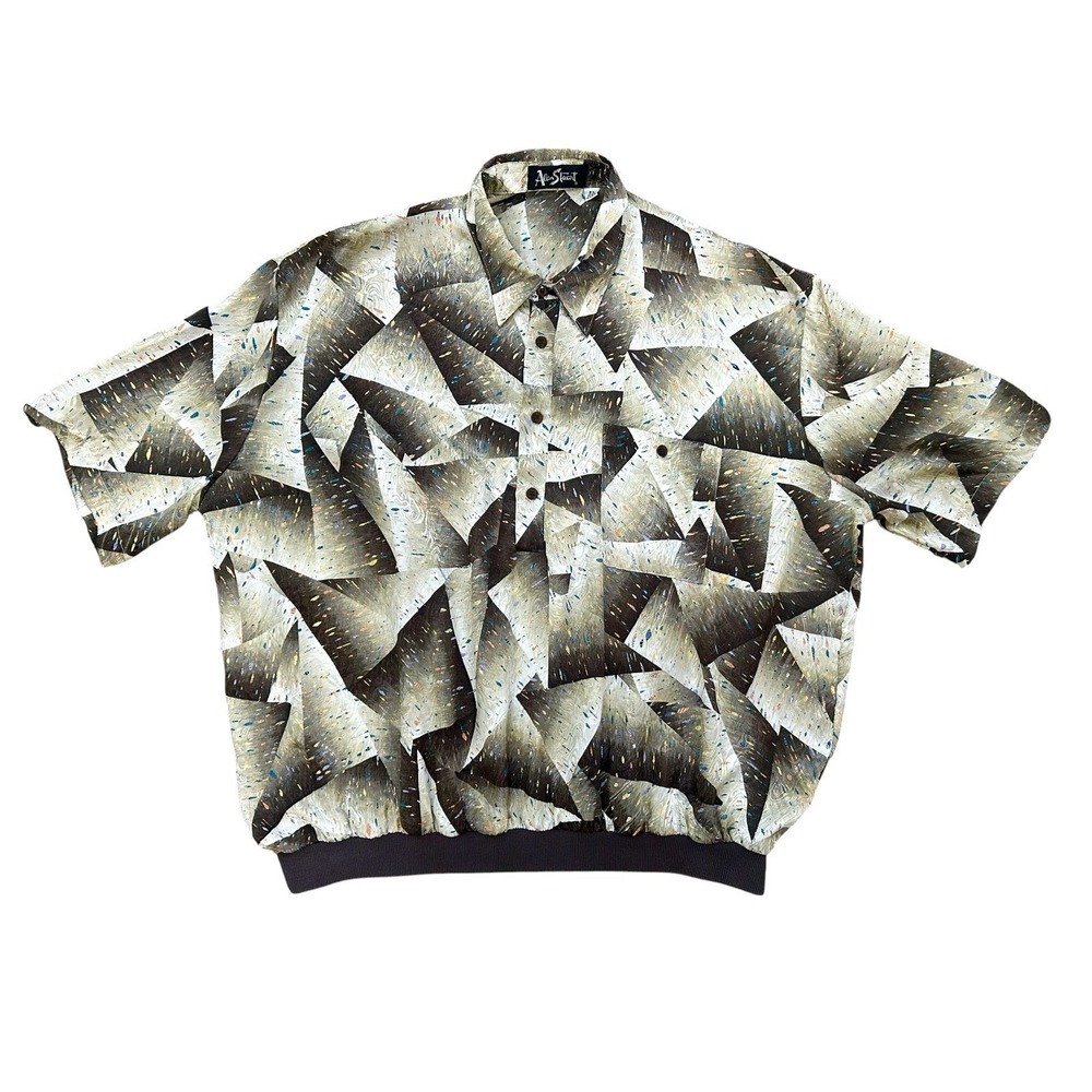 Vintage Alan Stuart Polo Shirt Mens 2X Gold Geometric‎ Artsy Banded Retro Disco